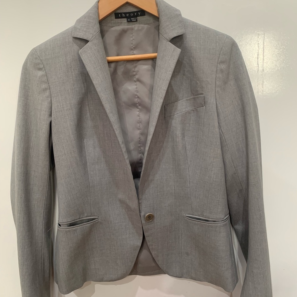 Theory Stretch Wool Tailored Blazer Light Gray Size 4 Career Office Jacket Woman